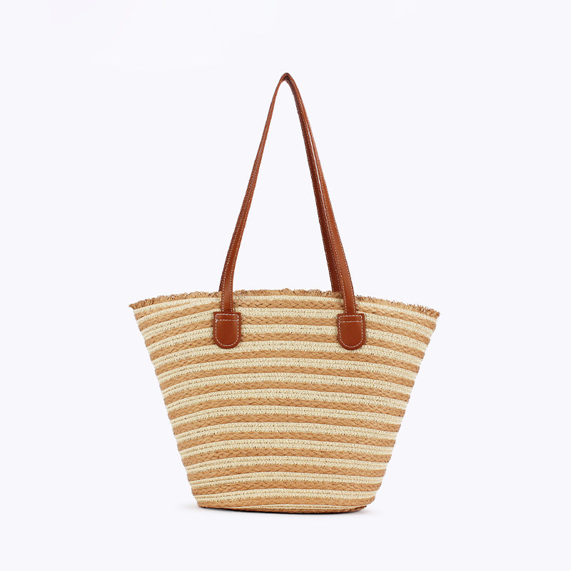 Handmade Large Beach Tote Bag - Yellow & White Stripes