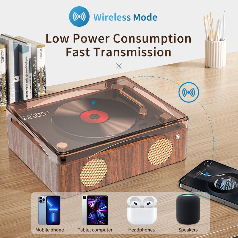 CD Player with Retro Style Turntable Bluetooth Speaker - USB Rechargeable