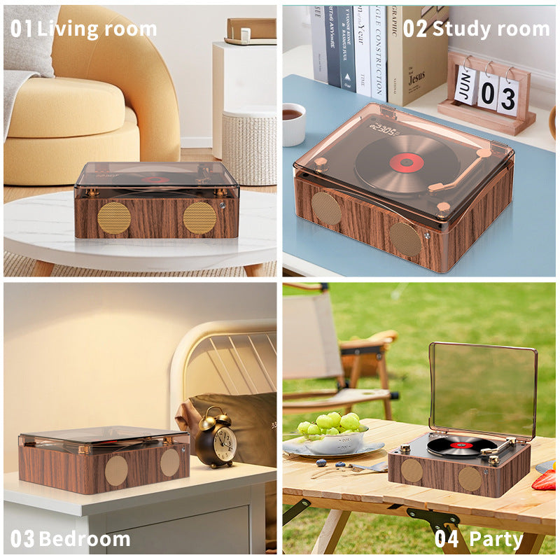 CD Player with Retro Style Turntable Bluetooth Speaker - USB Rechargeable