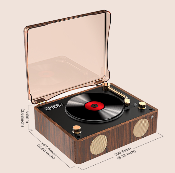 CD Player with Retro Style Turntable Bluetooth Speaker - USB Rechargeable