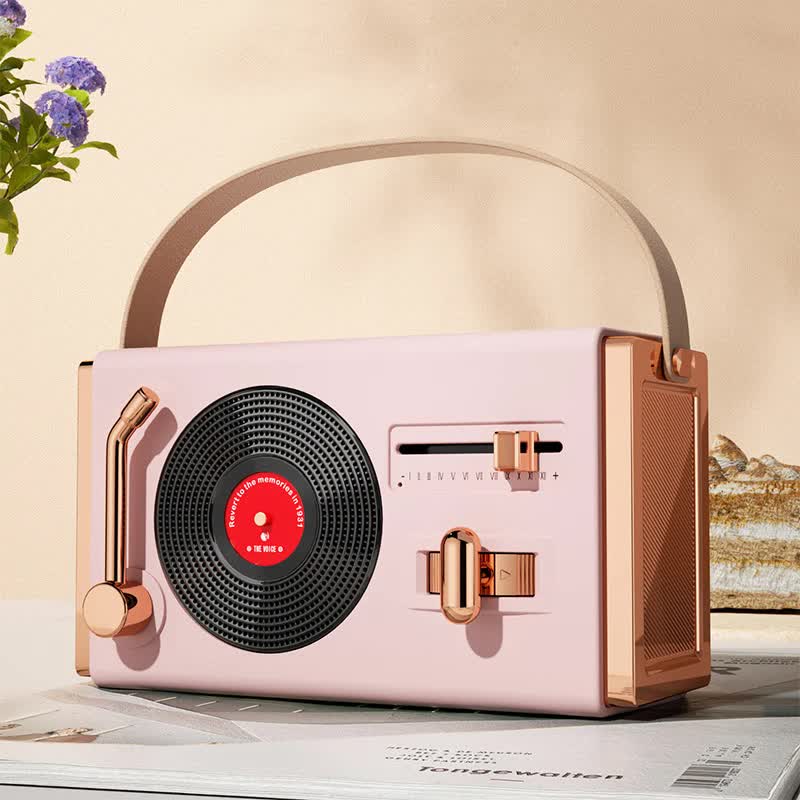 Retro Record Player Style Wireless Bluetooth Speaker - Pink