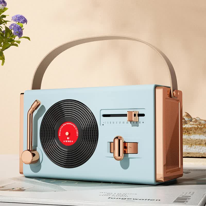 Retro Record Player Style Wireless Bluetooth Speaker - Blue
