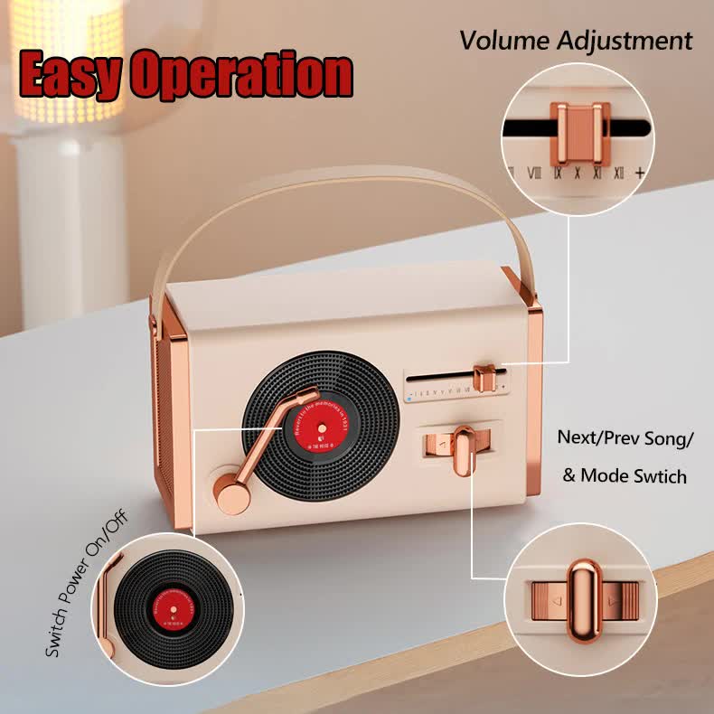 Retro Record Player Style Wireless Bluetooth Speaker - Blue