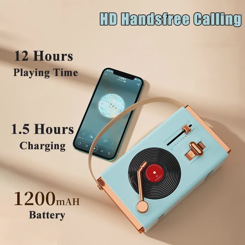 Retro Record Player Style Wireless Bluetooth Speaker - Blue