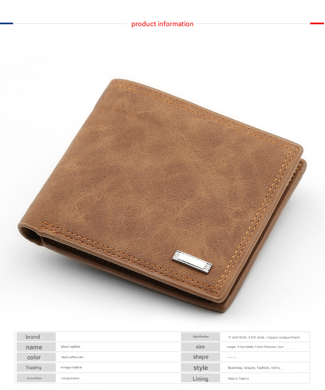 2-Piece Men's Vintage Style Bifold Wallet - Black