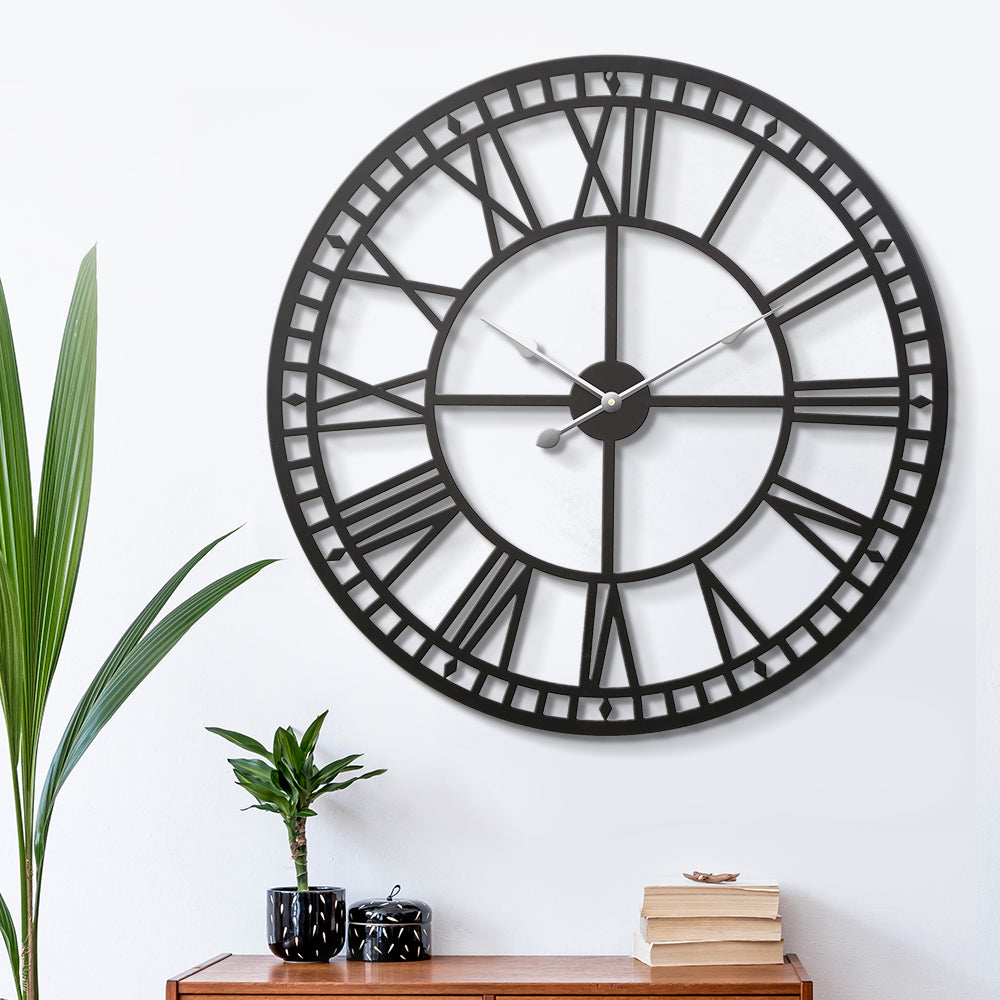 Artiss Metal Wall Clock Large Roman Numerals - Black