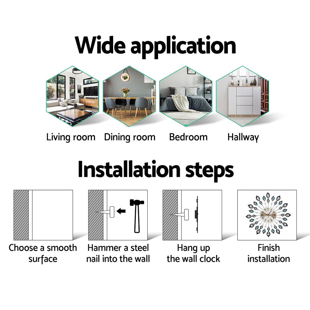 Artiss Wall Clock Peacock Crystal - Silver