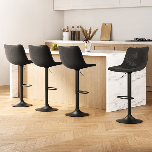 Artiss 4x Bar Stools Vintage Style Leather - Black