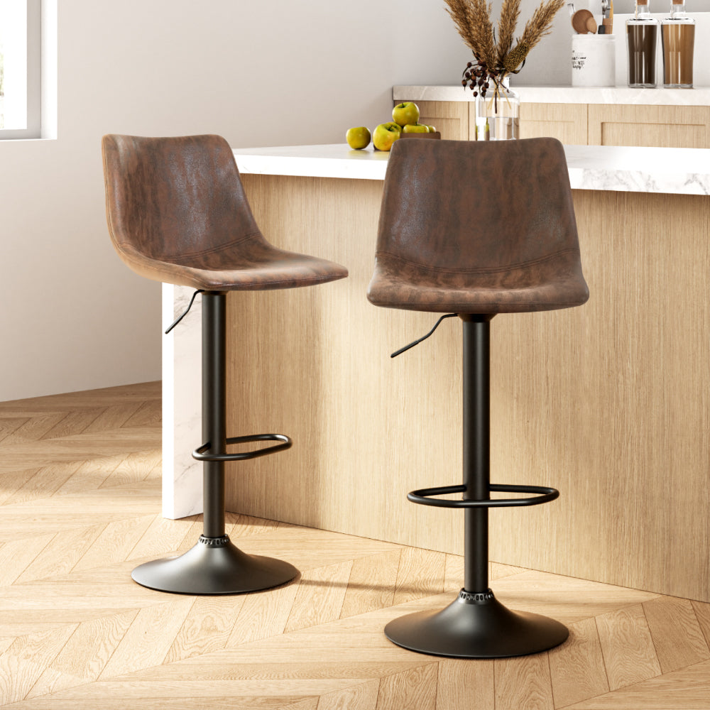 Artiss Vintage Gas Lift Bar Stools - Brown