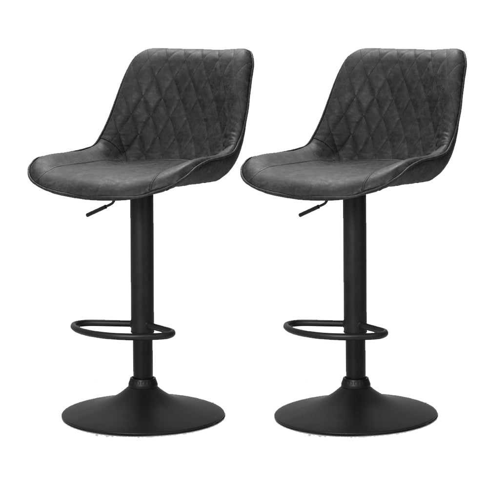 Artiss Rushal Leather Gas Lift Bar Stools x 2 - Black