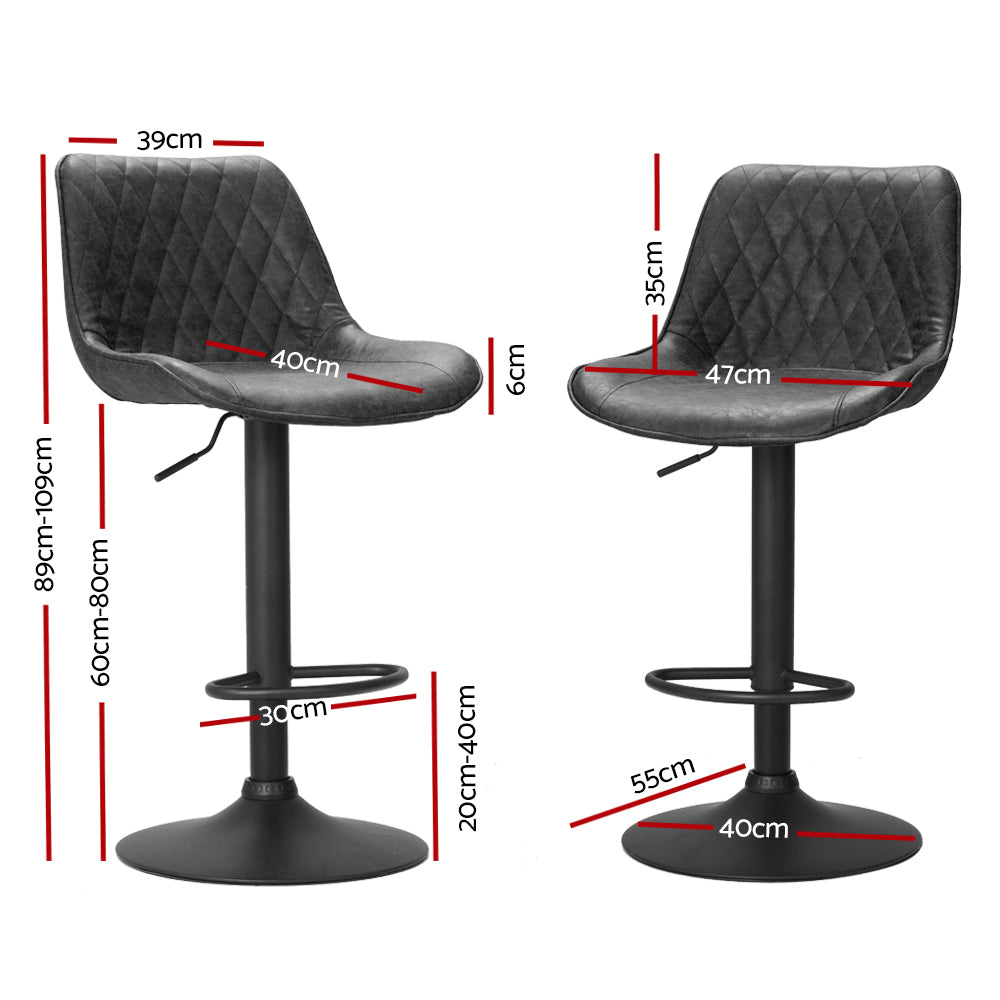 Artiss Rushal Leather Gas Lift Bar Stools x 2 - Black