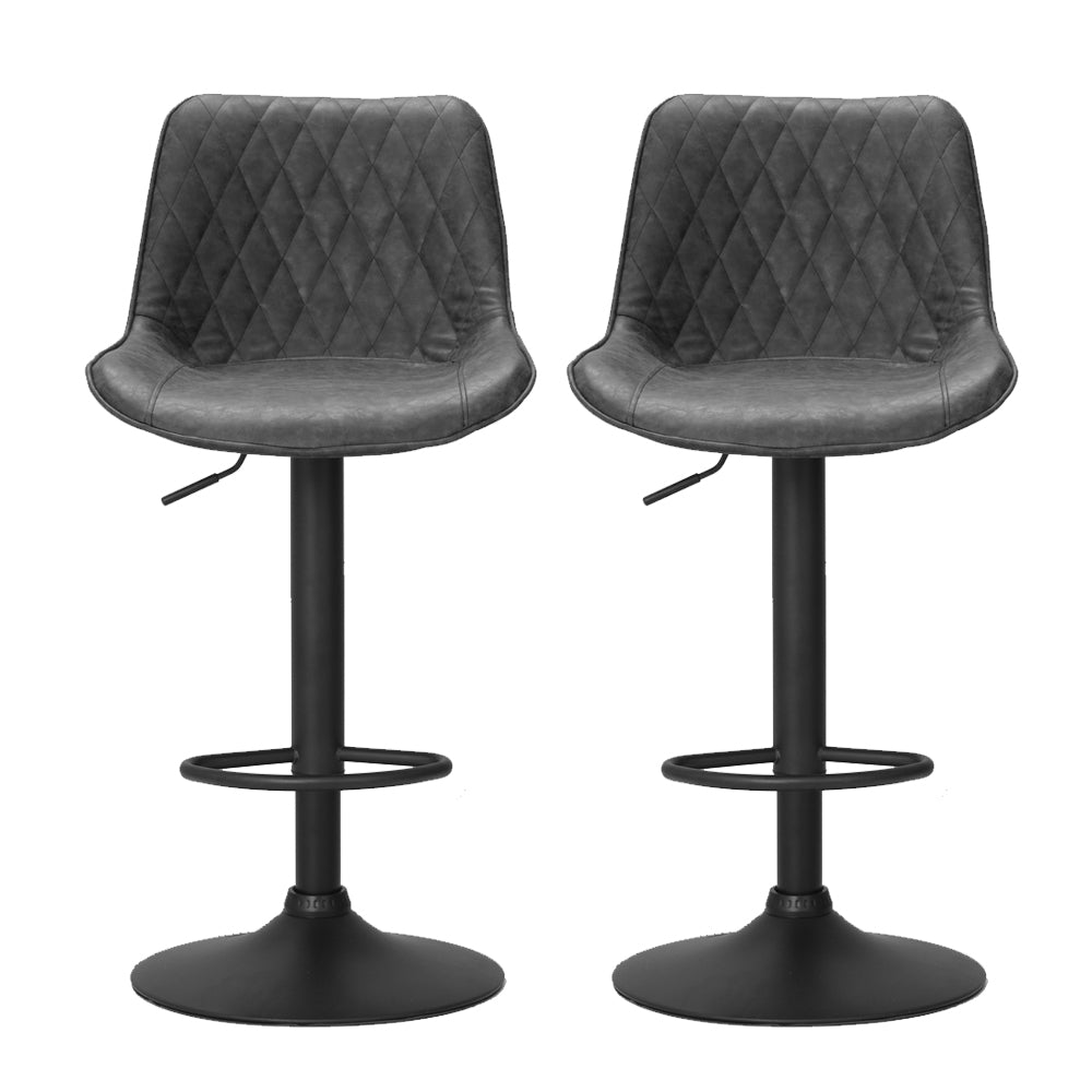 Artiss Rushal Leather Gas Lift Bar Stools x 2 - Black