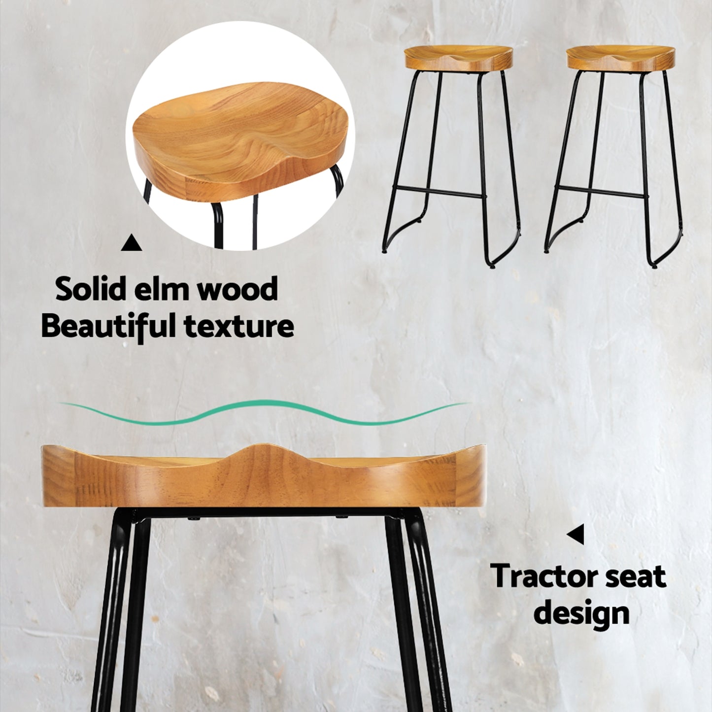 Artiss Bar Stools with Tractor Seat x 4 - Pine Wood
