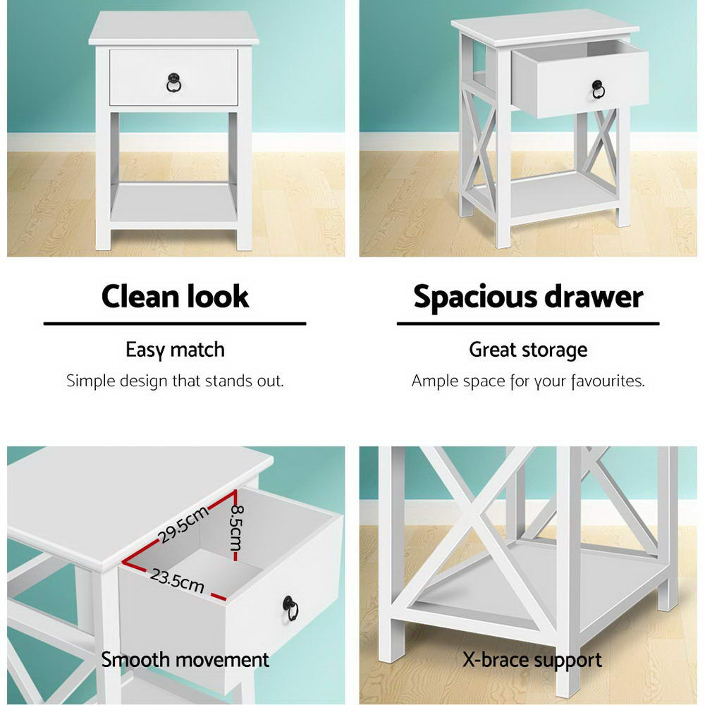 Artiss Emma Bedside Tables x 2 - White