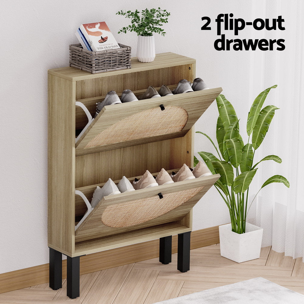 Artiss Rattan Shoe Rack Cabinet with 2 Drawers