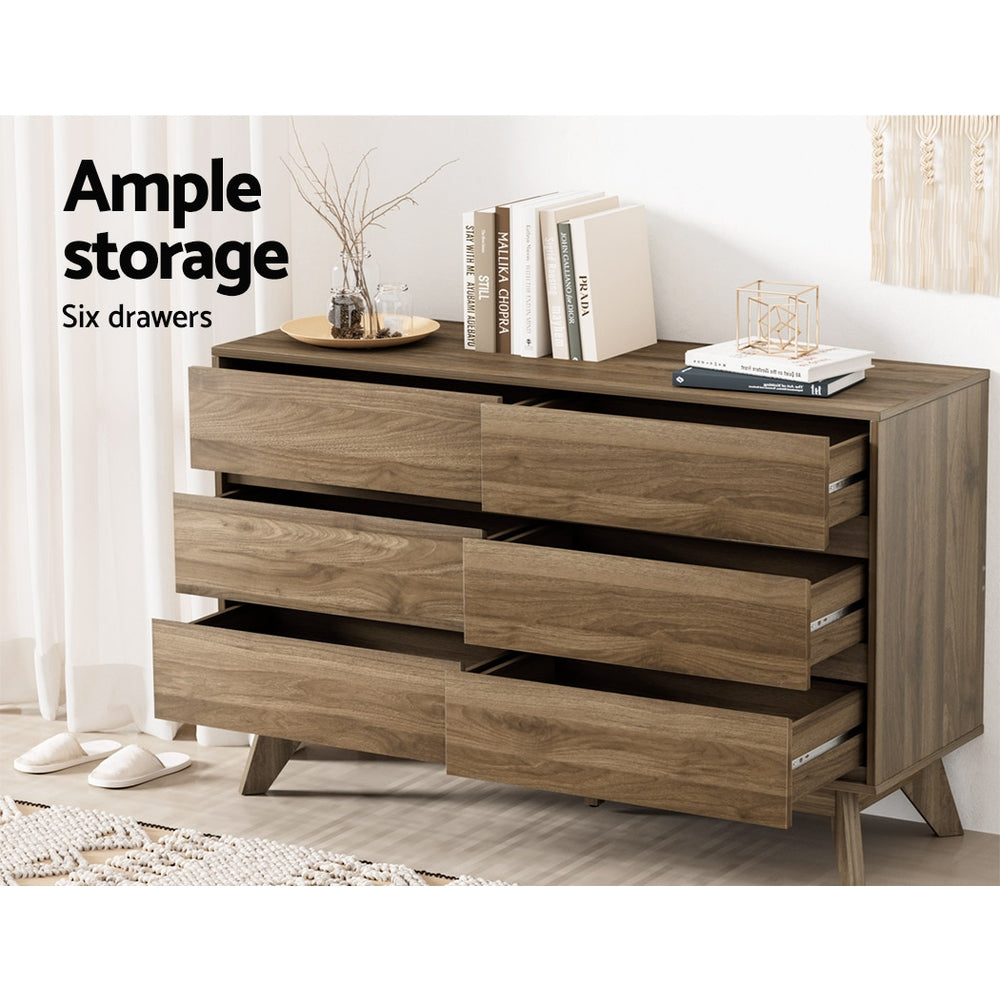Artiss Xavi Chest of 6 Drawers - Walnut