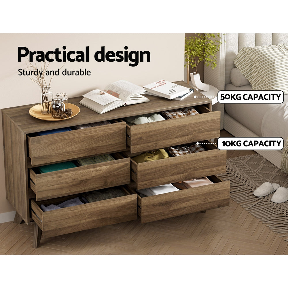 Artiss Xavi Chest of 6 Drawers - Walnut