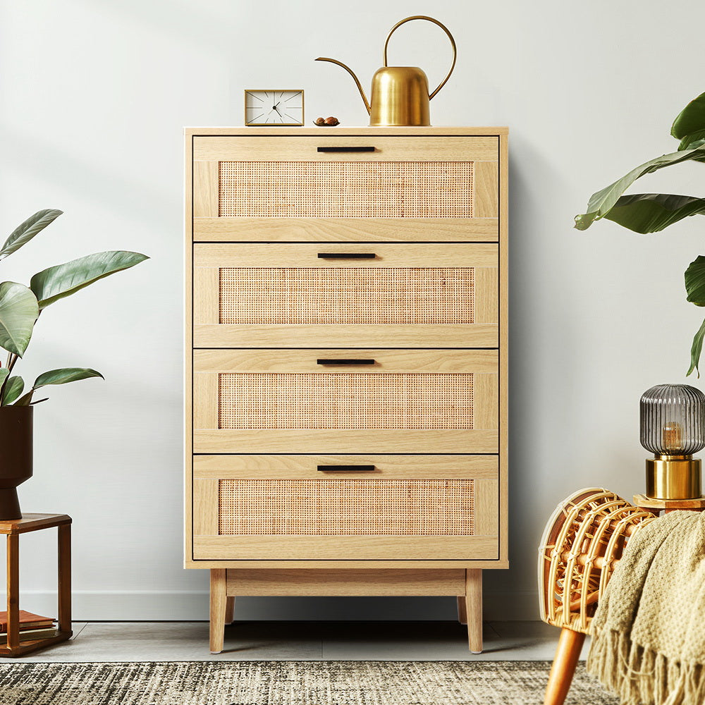 Artiss Briony Tallboy with 4 Drawers - Rattan