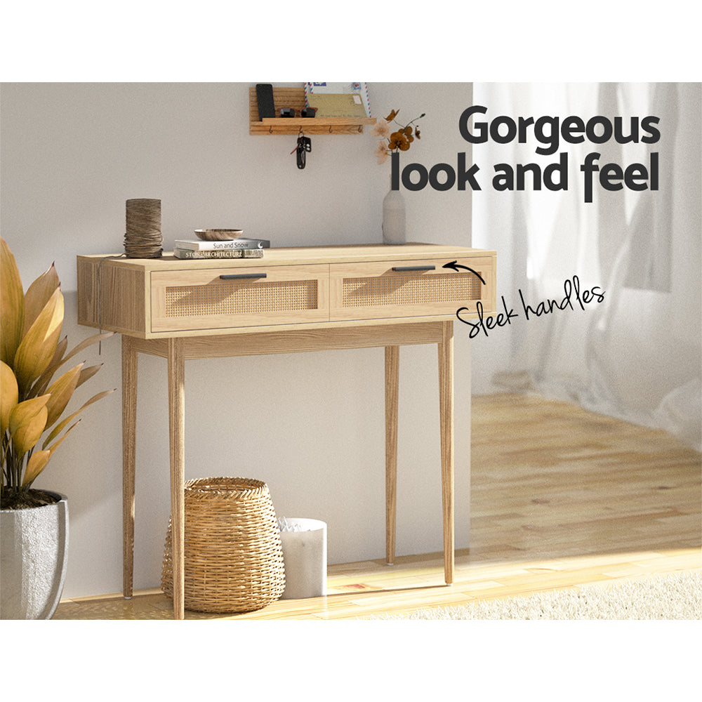 Artiss Console Table with 2 Drawers - Rattan