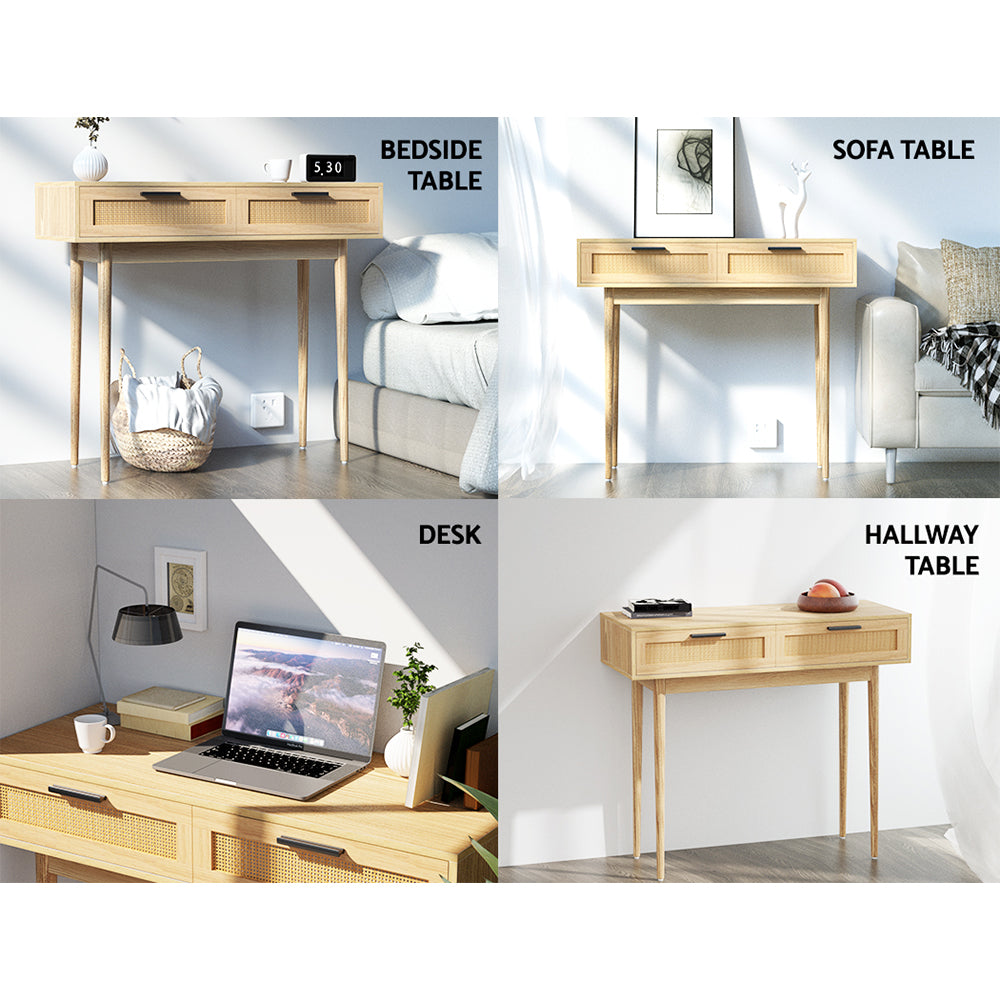 Artiss Console Table with 2 Drawers - Rattan