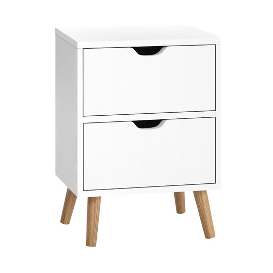 Artiss Boden Bedside Table with 2 Drawers - White