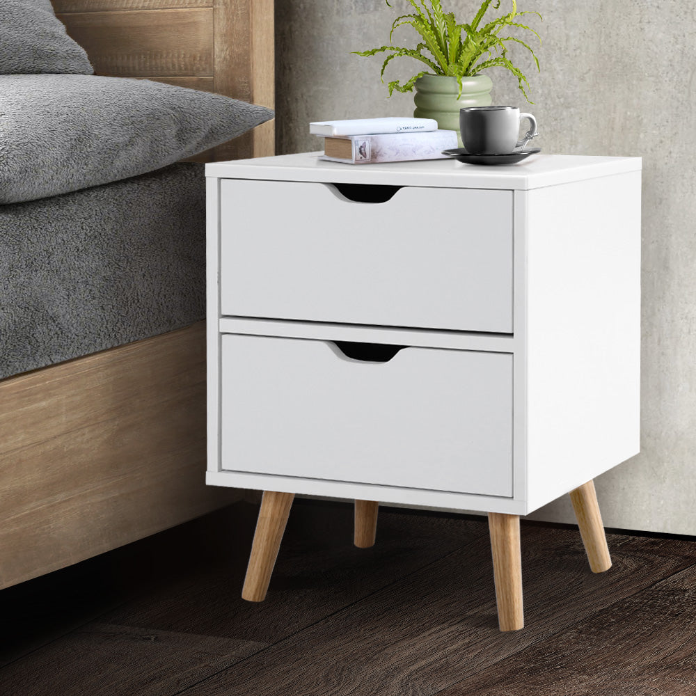 Artiss Boden Bedside Table with 2 Drawers - White