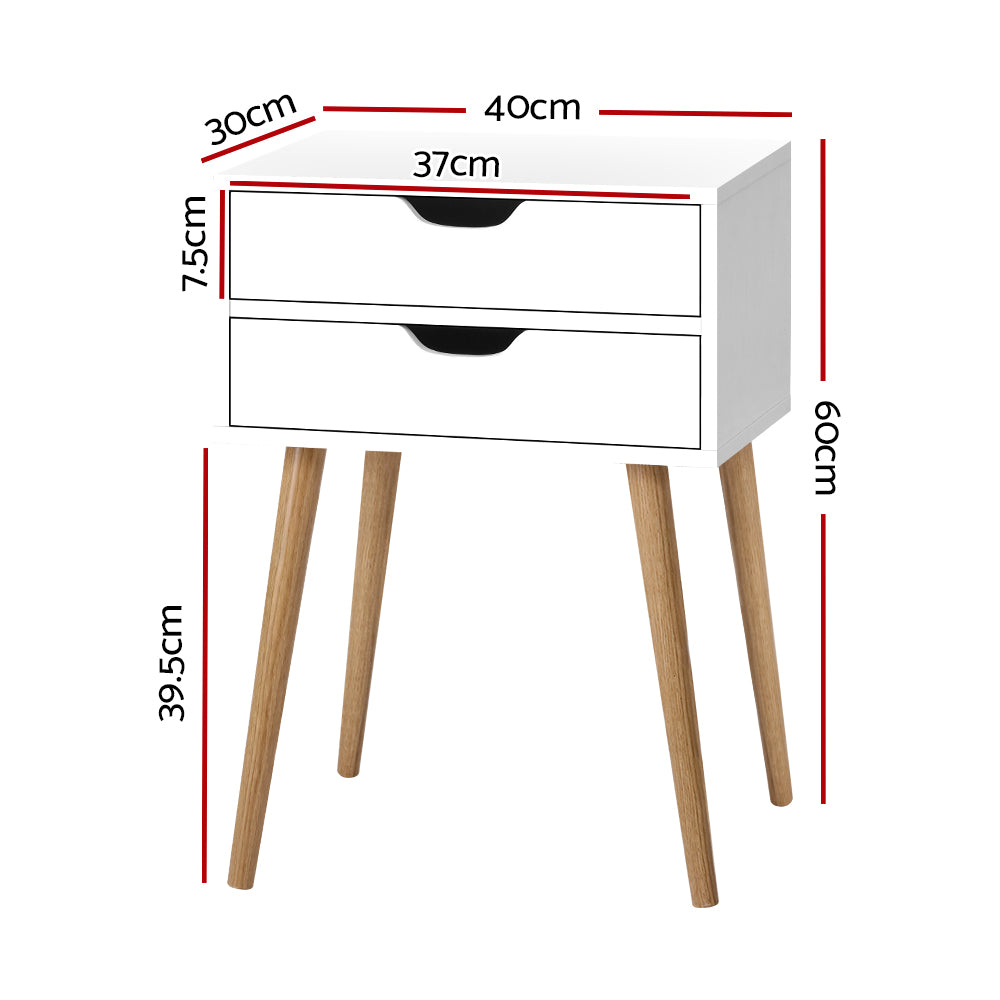Artiss Bodie Bedside Table with 2 Drawers - White