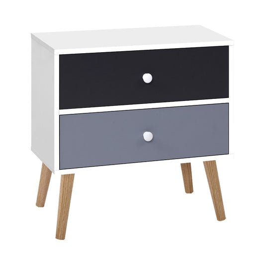 Artiss Bonds Bedside Table wh 2 Drawers - White, Black & Grey