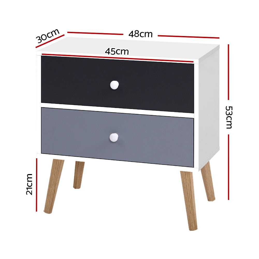 Artiss Bonds Bedside Table wh 2 Drawers - White, Black & Grey