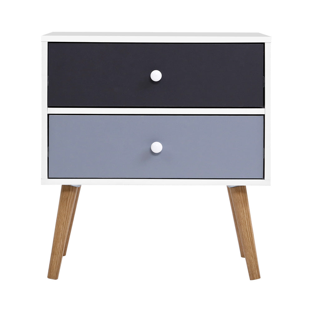 Artiss Bonds Bedside Table wh 2 Drawers - White, Black & Grey