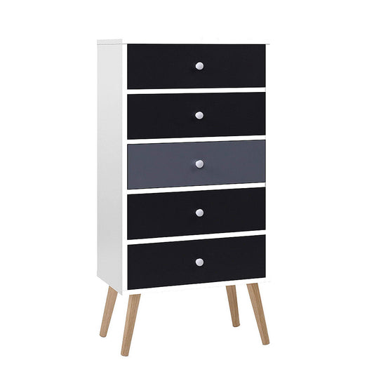 Artiss Bonds Chest of 5 Drawers - White, Black & Grey