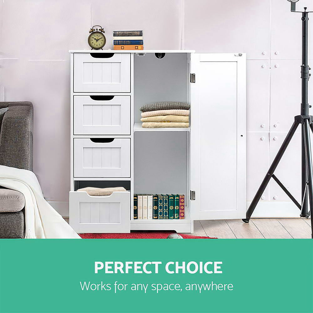 Artiss Tallboy Cabinet Storage with 4 Drawers - White