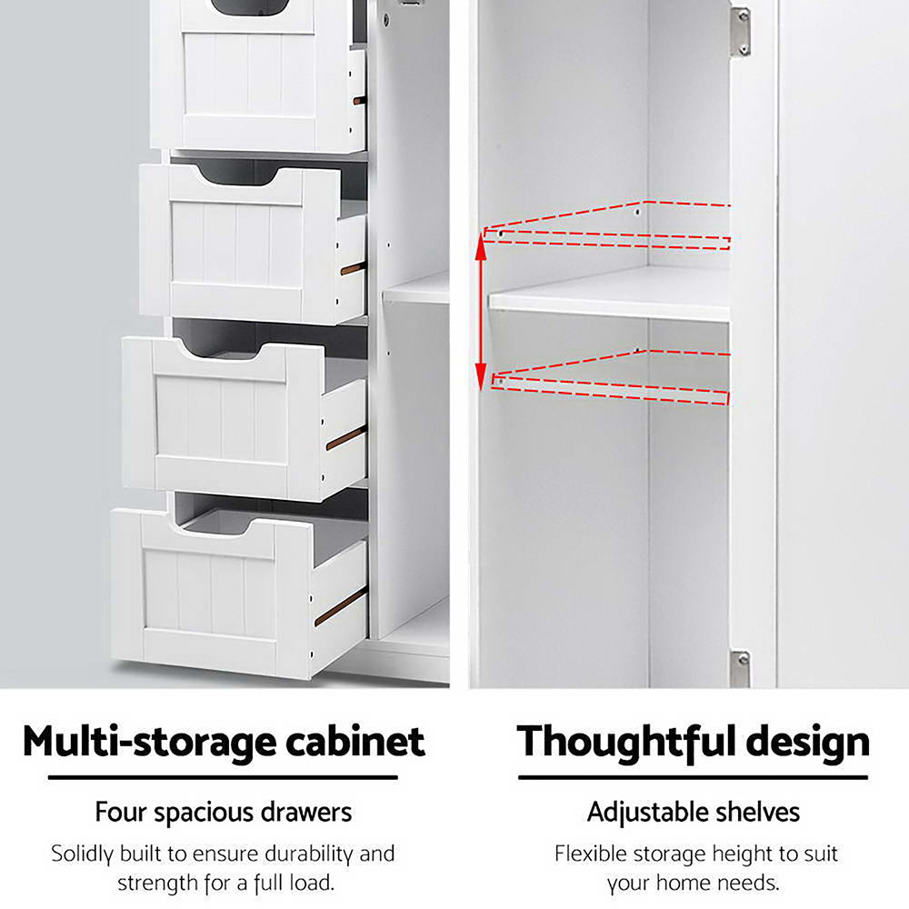 Artiss Tallboy Cabinet Storage with 4 Drawers - White