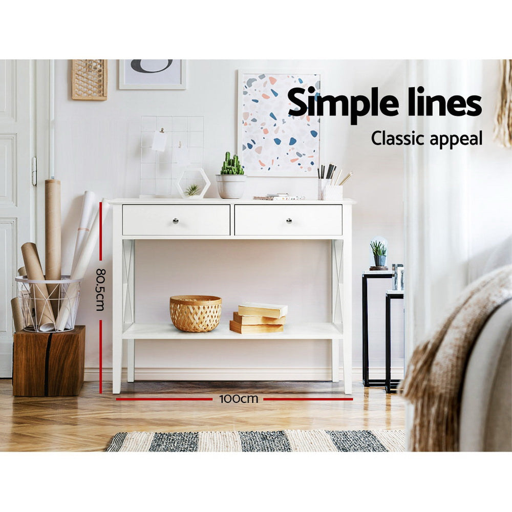 Artiss Console Table 2 Drawers - White