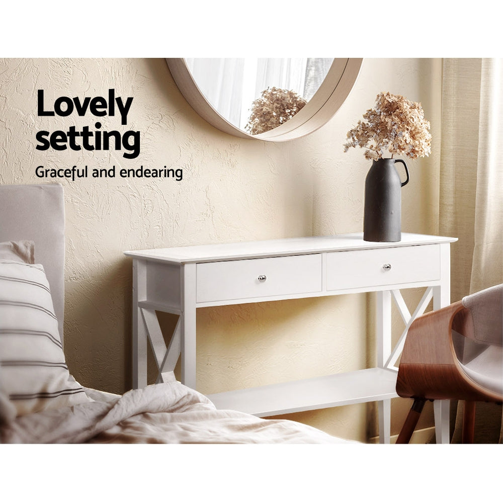 Artiss Console Table 2 Drawers - White