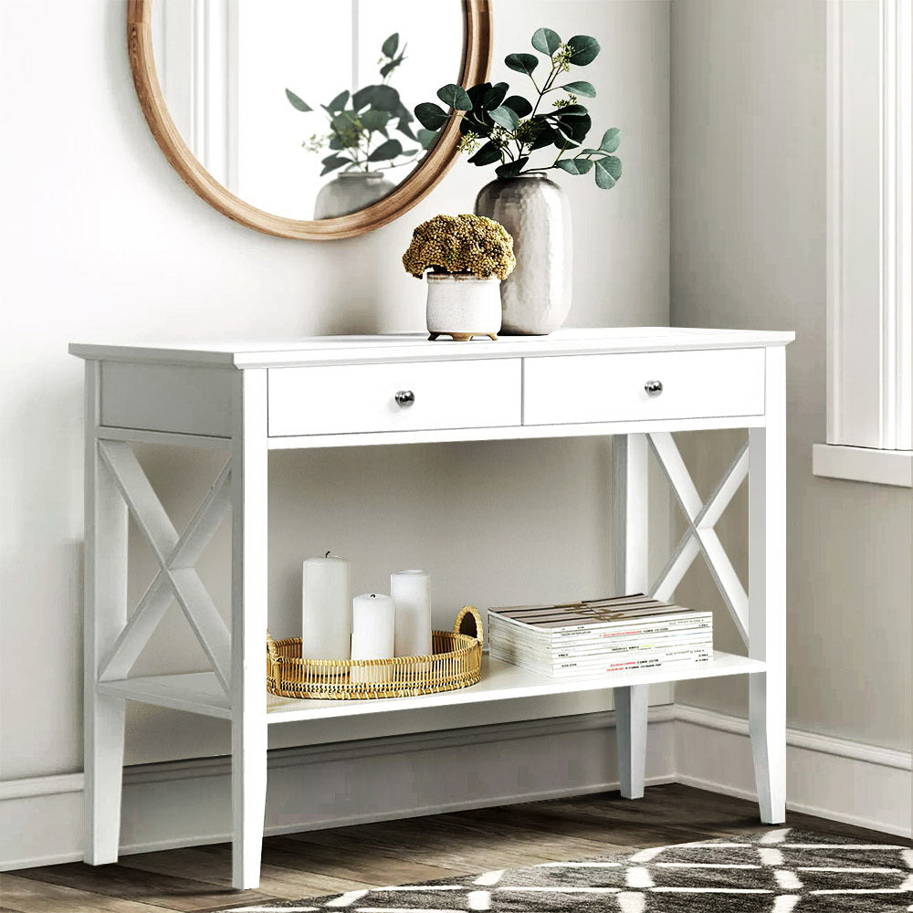 Artiss Console Table 2 Drawers - White