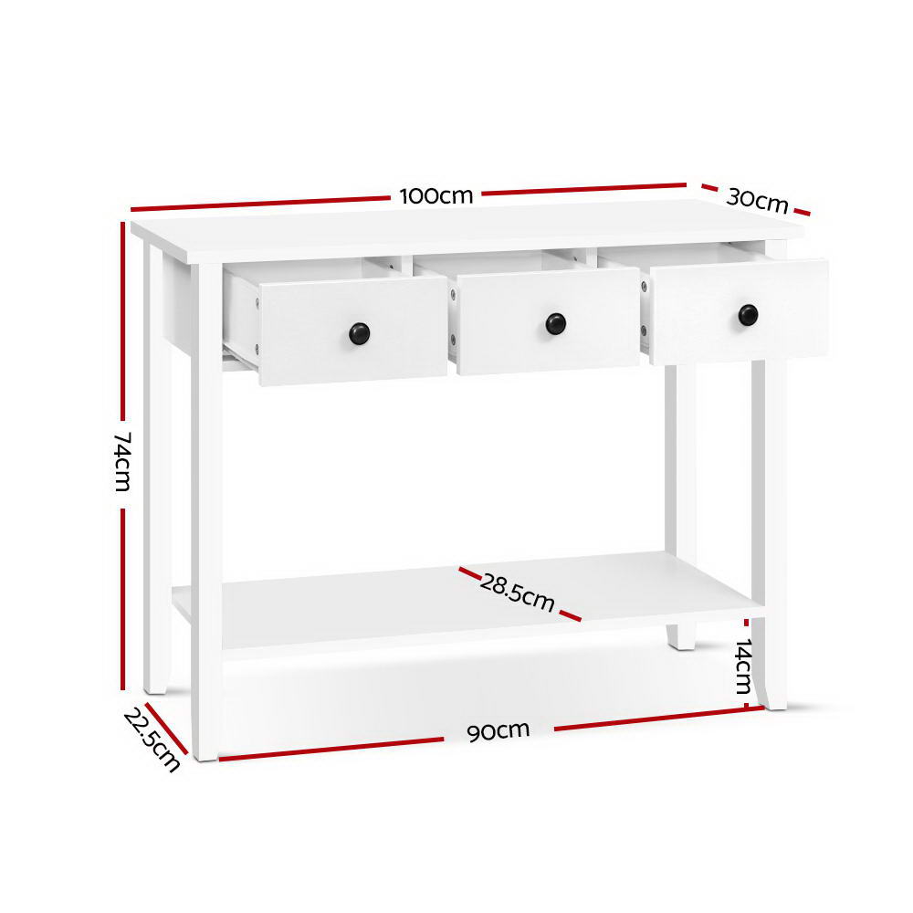 Artiss Console Table with 3 Drawers - White