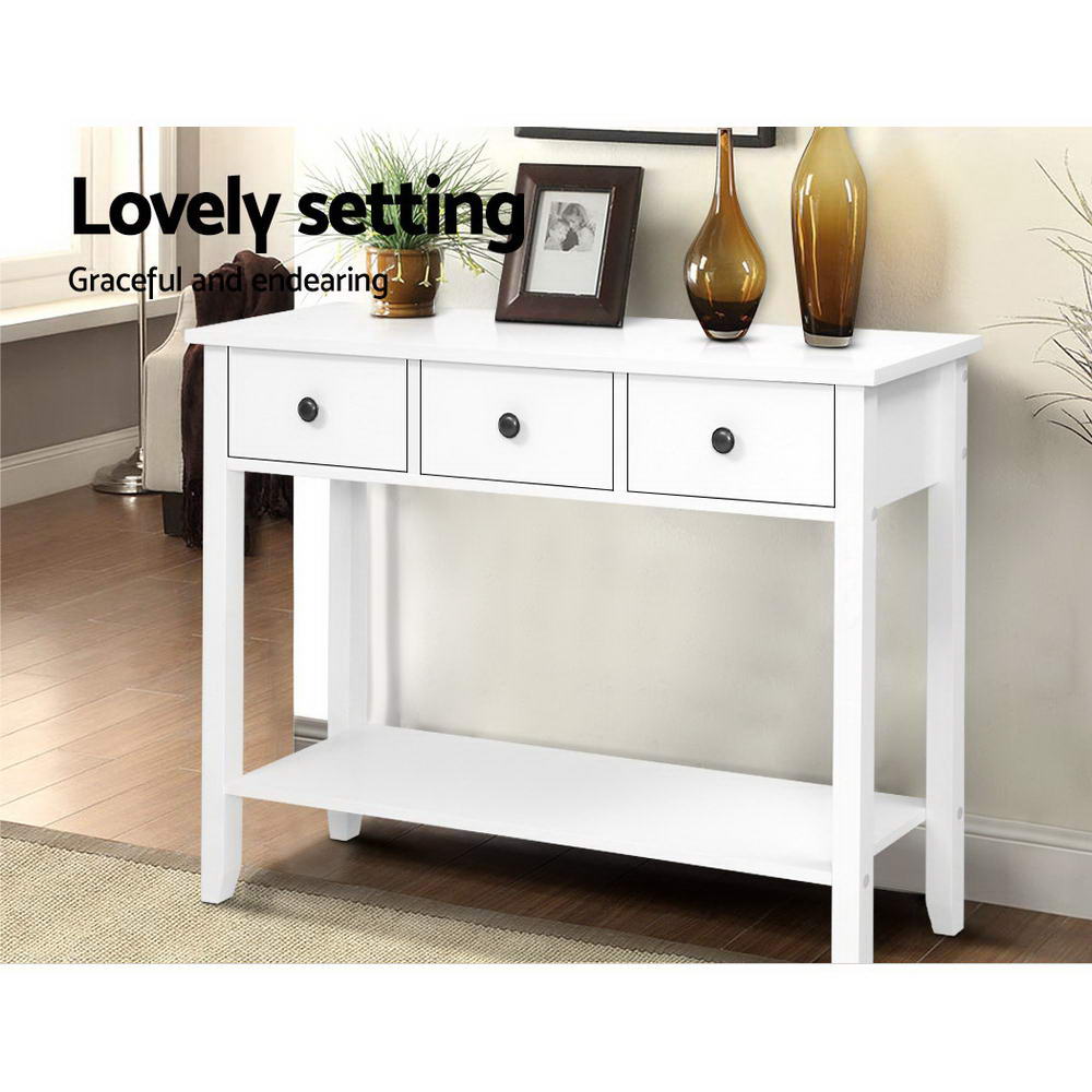 Artiss Console Table with 3 Drawers - White