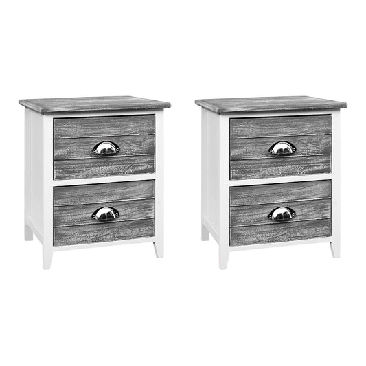 Artiss Thyme Bedside Tables with 2 Drawers x 2 - Grey