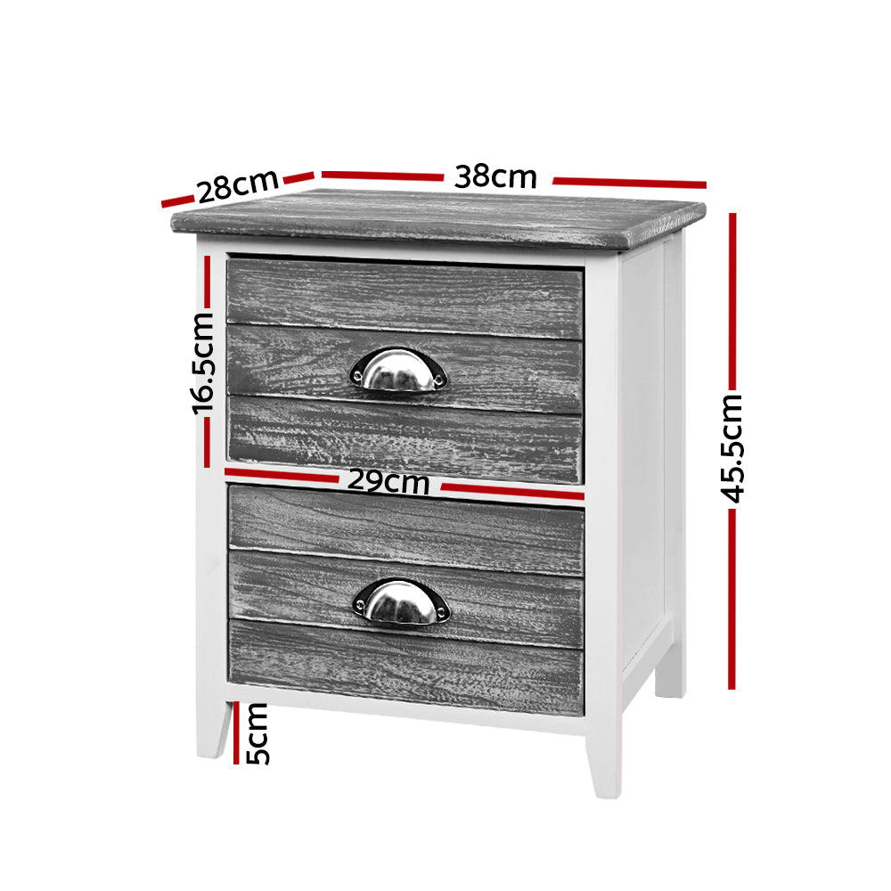 Artiss Thyme Bedside Tables with 2 Drawers x 2 - Grey