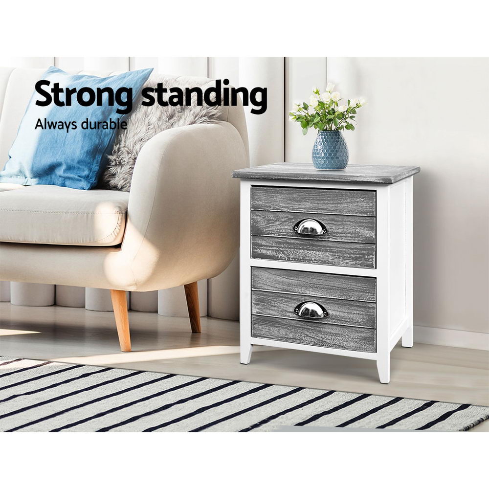Artiss Thyme Bedside Tables with 2 Drawers x 2 - Grey