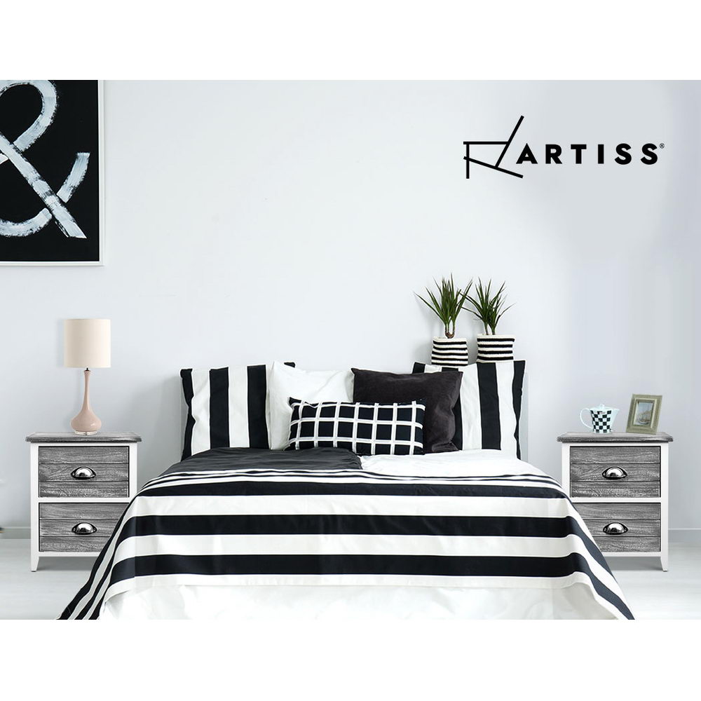 Artiss Thyme Bedside Tables with 2 Drawers x 2 - Grey