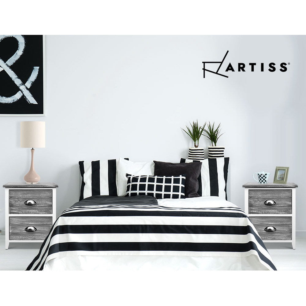 Artiss Thyme Bedside Tables with 2 Drawers x 2 - Grey
