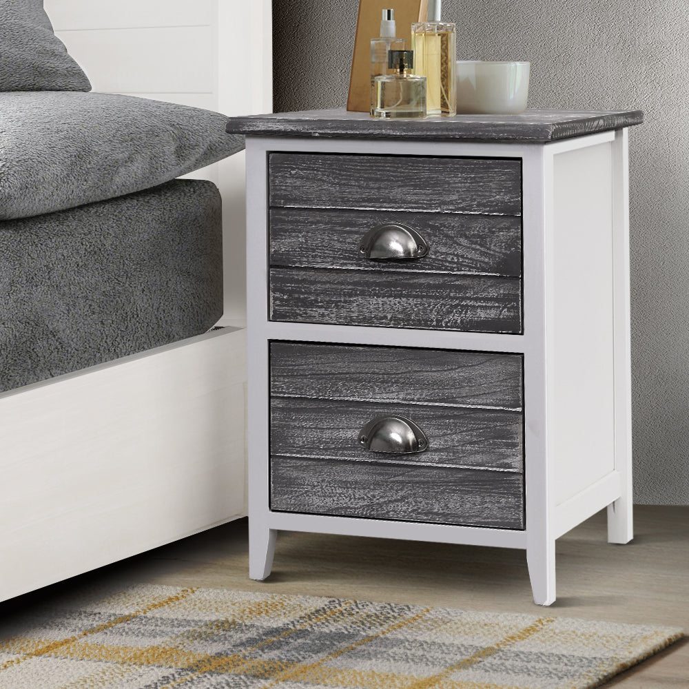 Artiss Thyme Bedside Tables with 2 Drawers x 2 - Grey