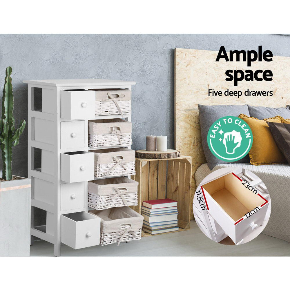 Artiss May Chest of Drawers with 5 Baskets - White