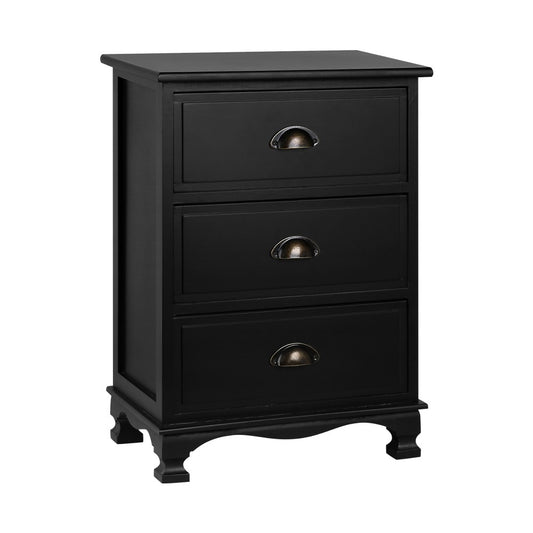 Artiss Thyme Bedside Table 3 Drawer - Black