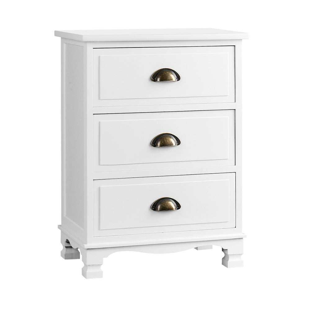 Artiss Thyme Bedside Table 3 Drawer - White