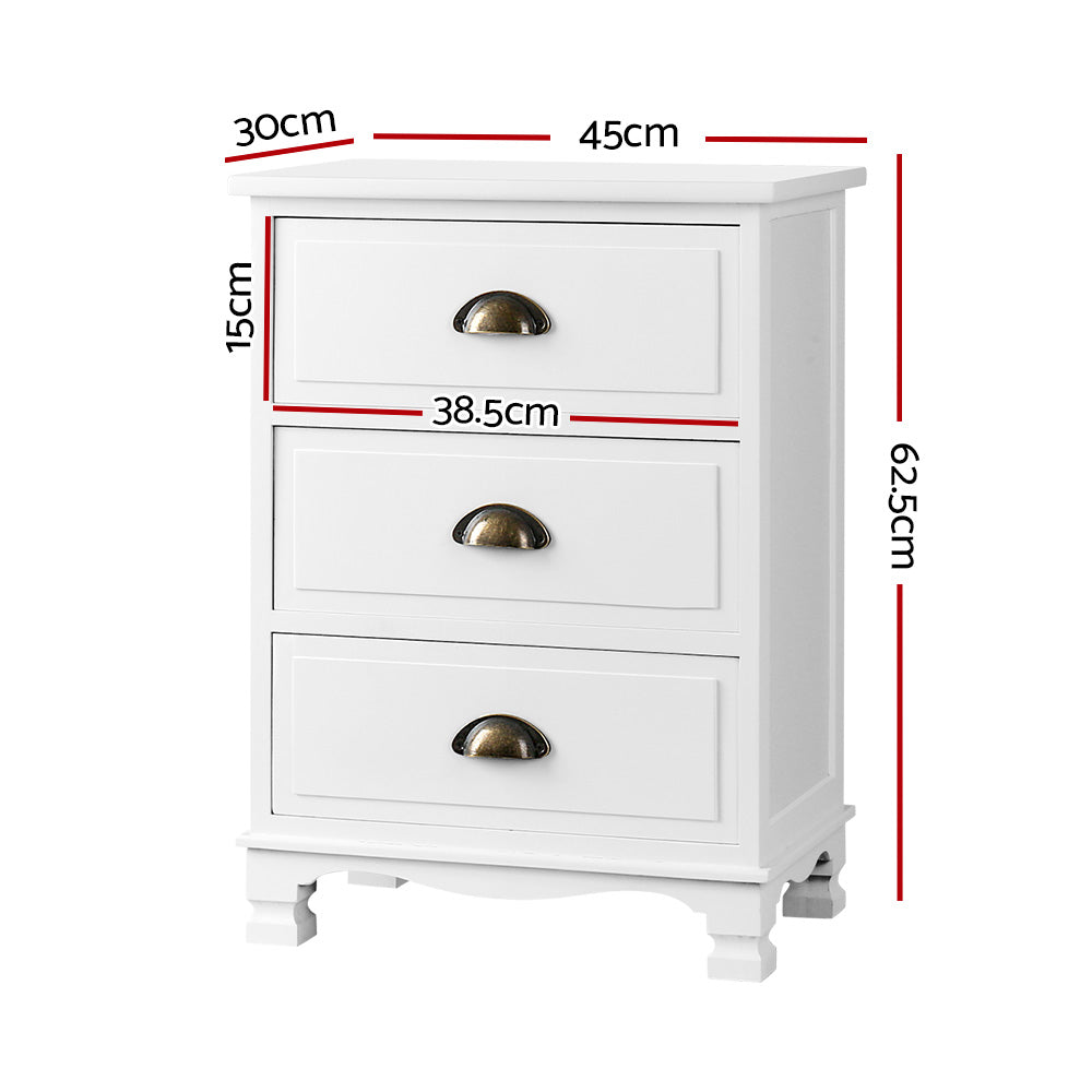 Artiss Thyme Bedside Table 3 Drawer - White
