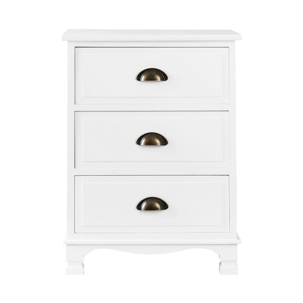 Artiss Thyme Bedside Table 3 Drawer - White