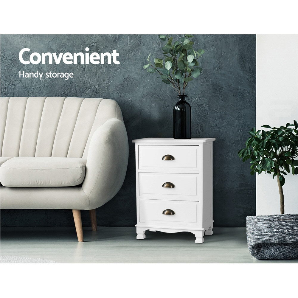 Artiss Thyme Bedside Table 3 Drawer - White